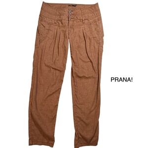 Prana Women's Brown Pleated Tencel Blend‎ Pants Size 4 Cropped Casual